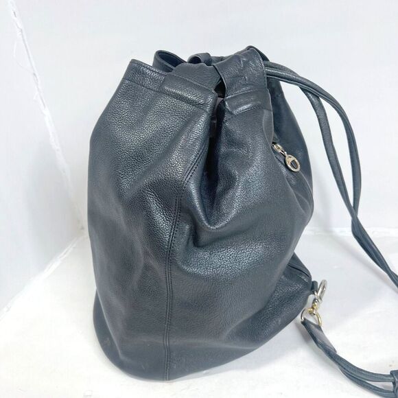 Longchamp RARE Vintage 90s Black Leather Drawstring Backpack Bag - Picture 3 of 15